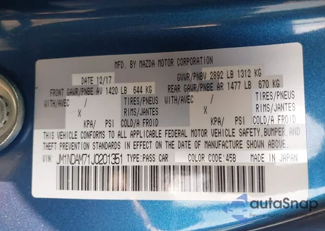 2018 Mazda Mx-5 Miata Rf Grand Touring from USA, damaged, VIN JM1NDAM71J0201351